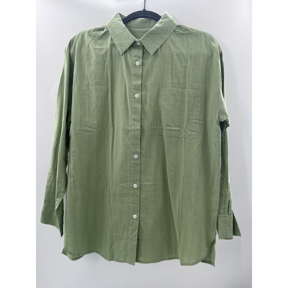 Sage Green Textured Button Down Long Sleeve‎ Shirt with Chest Pocket